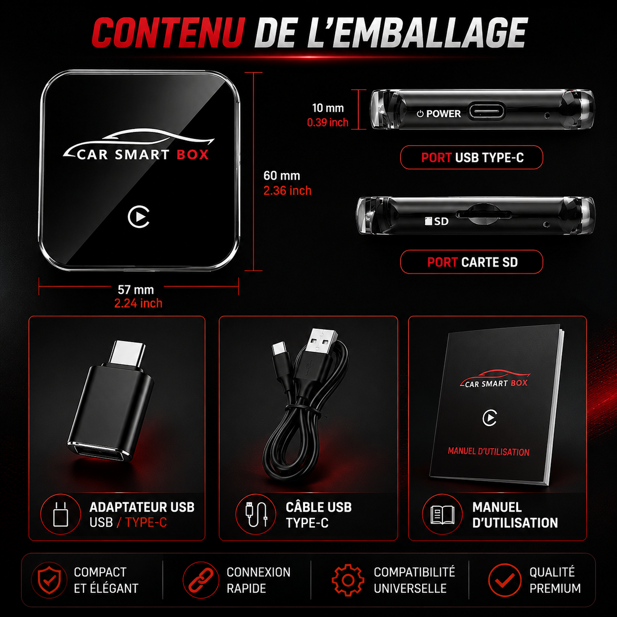 Car Smart Box — Boîtier AI Android Auto & Apple CarPlay Sans Fil